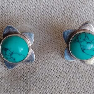 Sterling Silver & Turquoise Round Earrings