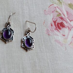 Oval shaped amethyst & sterling silver earrings
