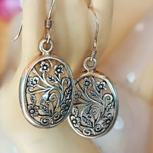 Floral engraved Sterling silver earrings