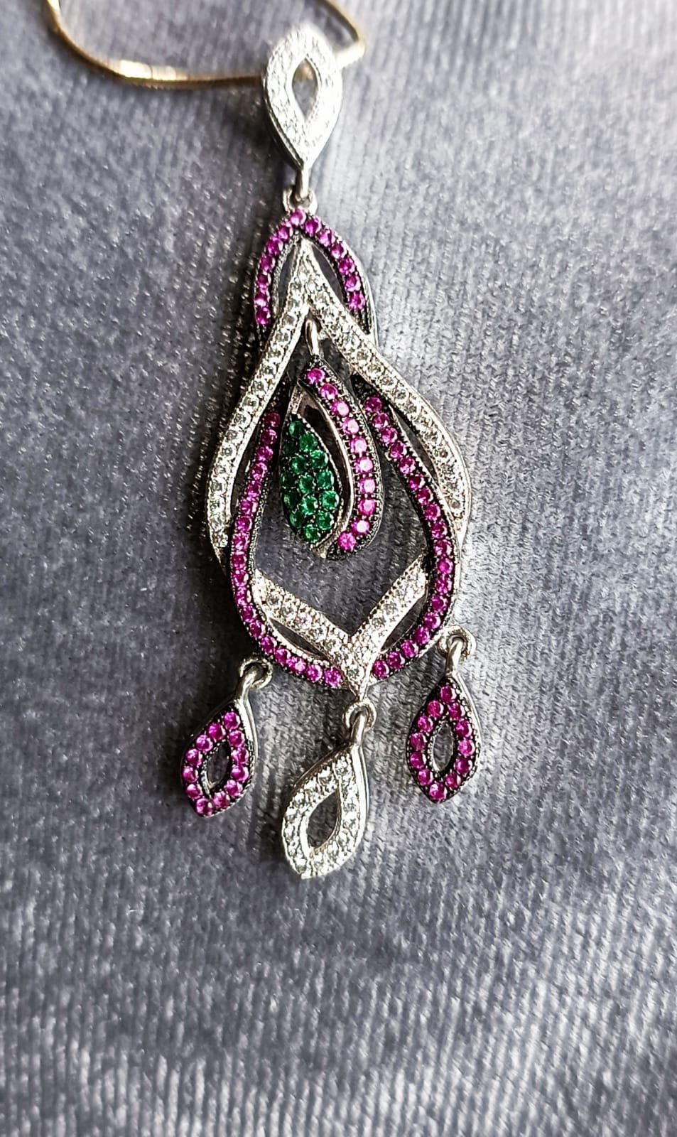 Magnificent sterling silver pendant with encrusted crystals