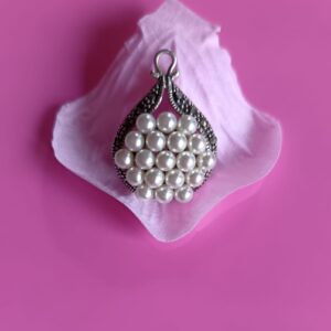 Oxidised Silver pendant with marcasite & faux pearls