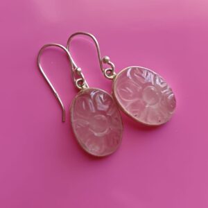 Carved pink Rosequartz earrings , set in Sterling silver.
