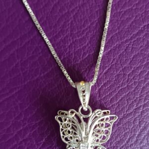 Sterling silver chain with filigree butterfly pendant